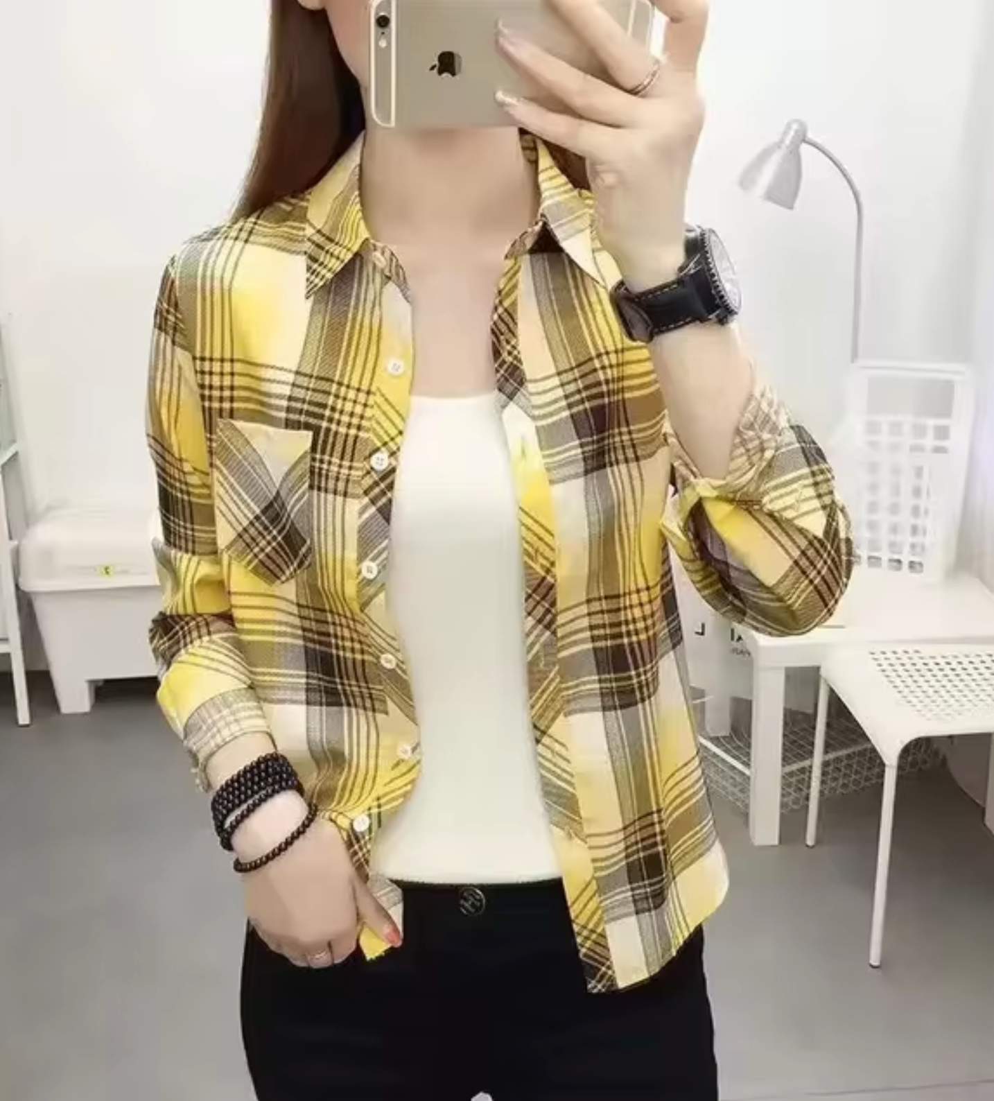 Hela – Cotton Long-sleeved Checkered Top