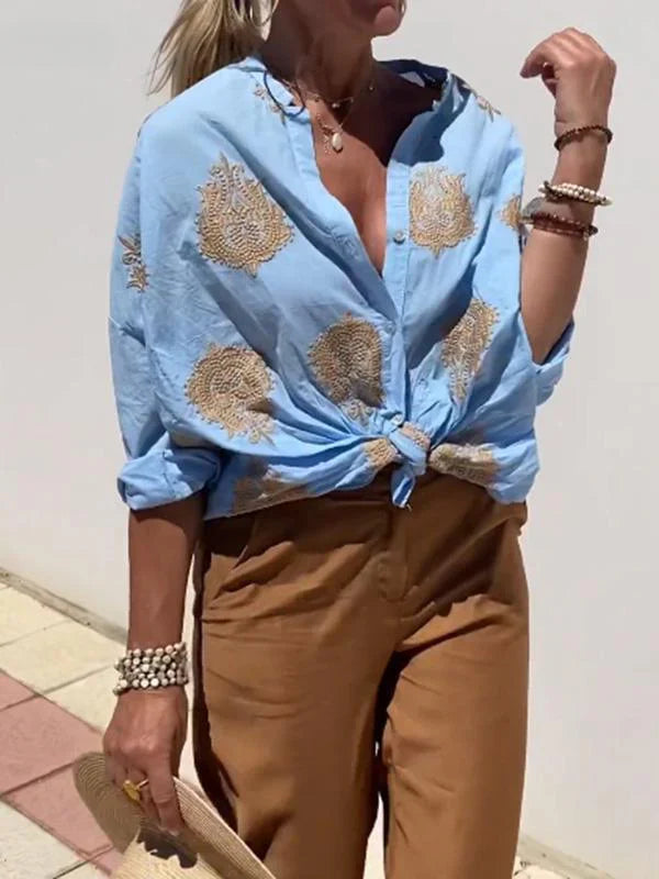 Lumirae – Classic Boho Embroidered Long-sleeved Shirt