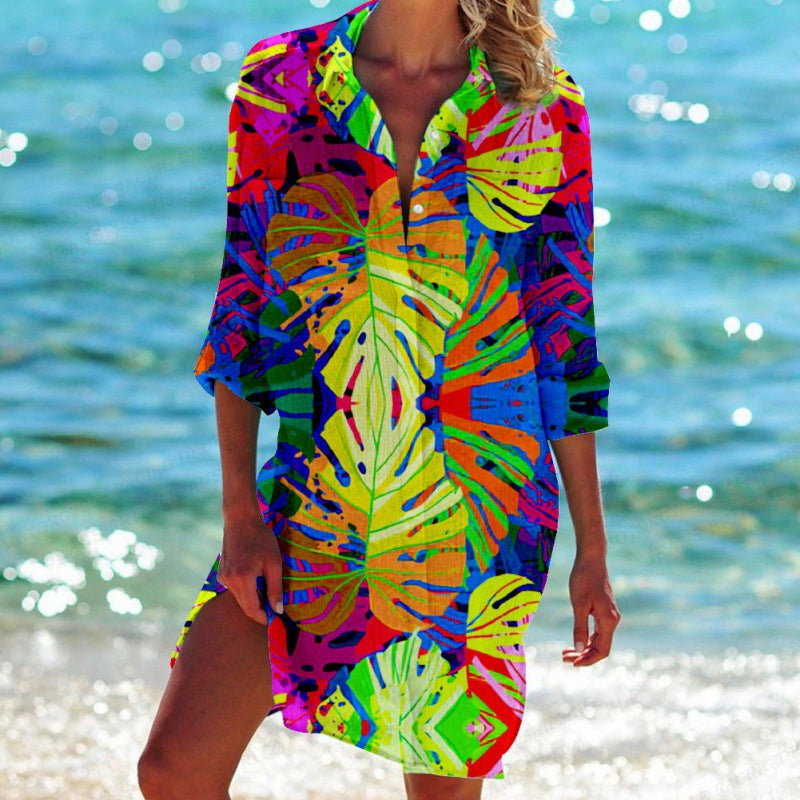 Celia - Tropical print shirt dress