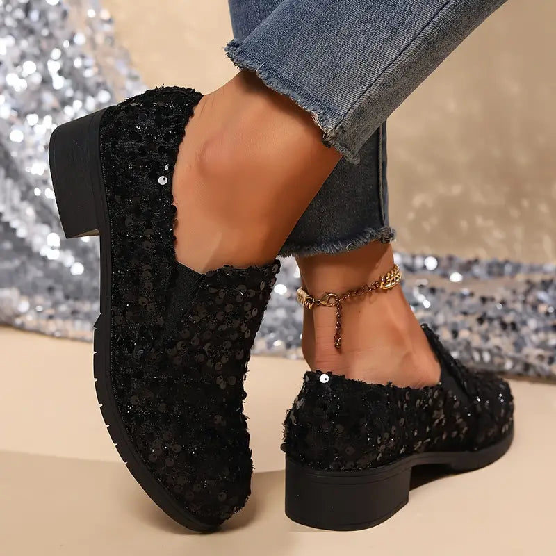 Lindy - Sequined Chunky Heel Loafer