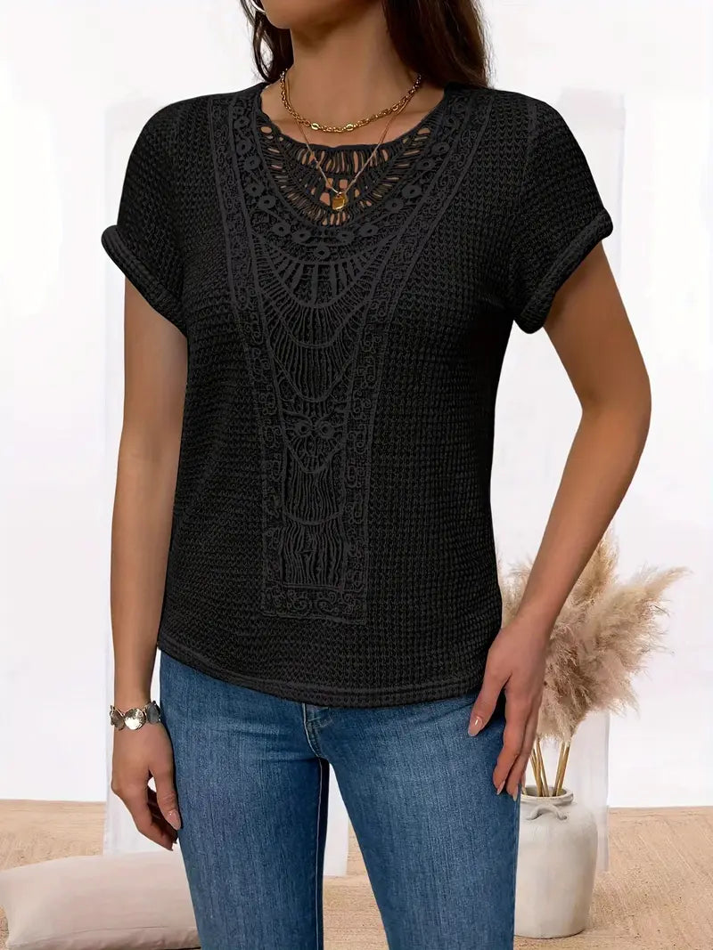 Yzendra – Stylish Crochet Knit Top