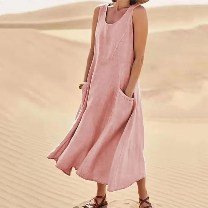 Altishia – Casual Sleeveless Linen Dress with Pockets