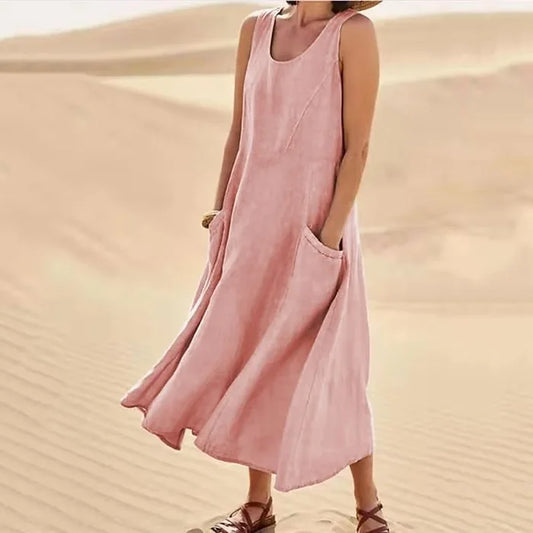 Altishia – Casual Sleeveless Linen Dress with Pockets