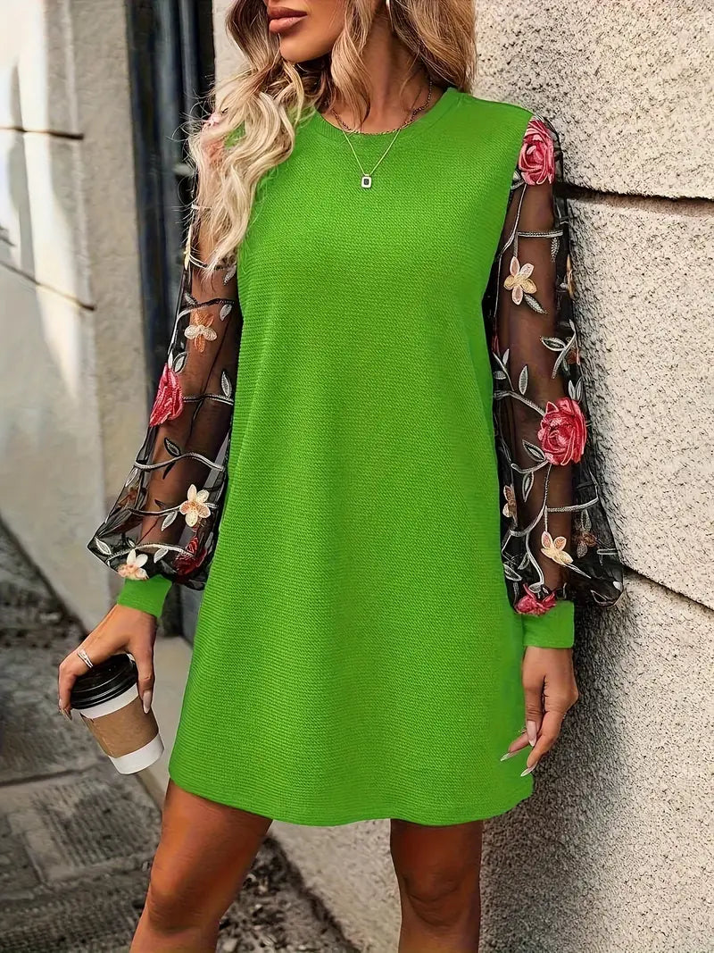 Cecily – Floral Mesh Sleeves Dress