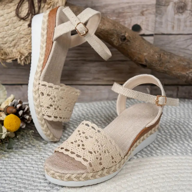Veniza - Boho Crochet Espadrilles Wedge Heel
