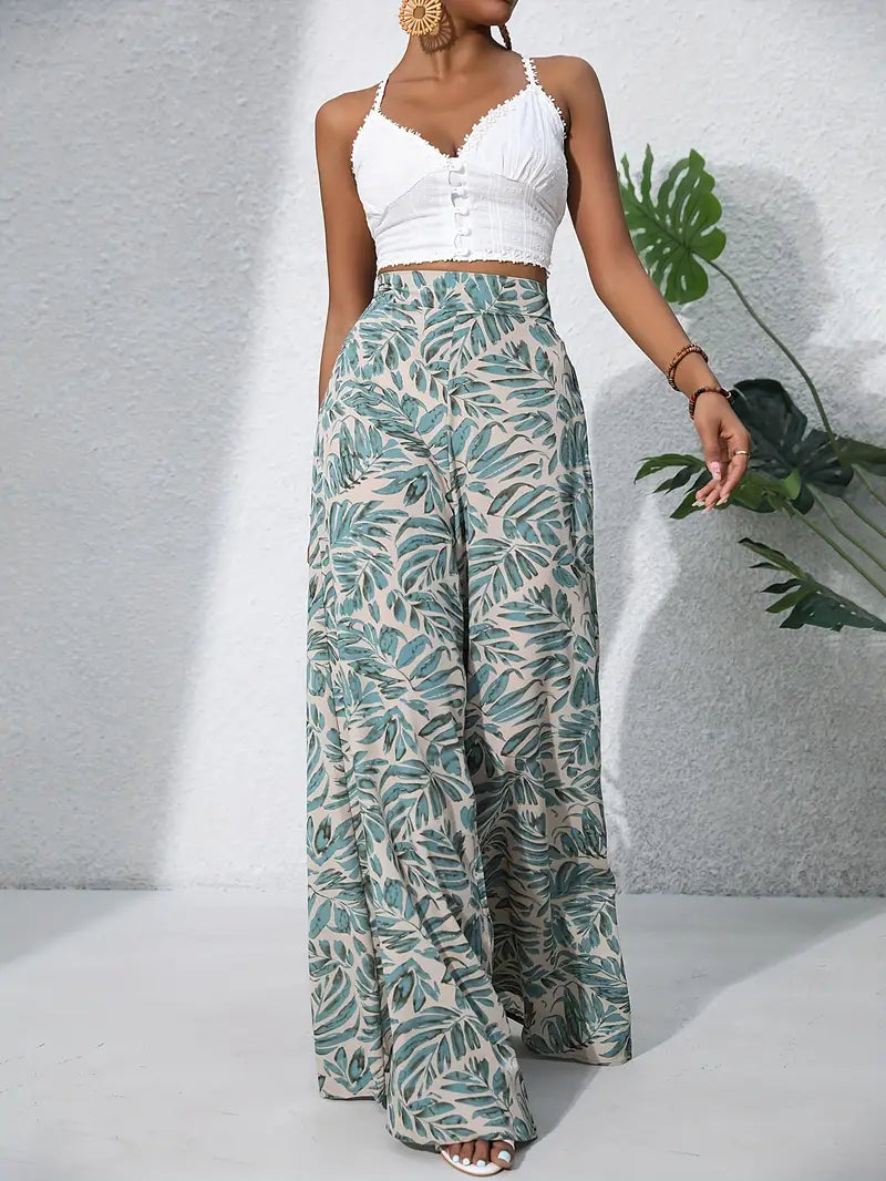 Mariah – High-quality Tropical Print Wide-leg Trousers
