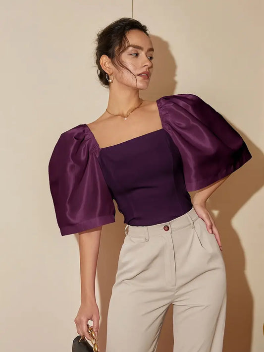 Clara – Stylish Satin Puff Sleeves Blouse