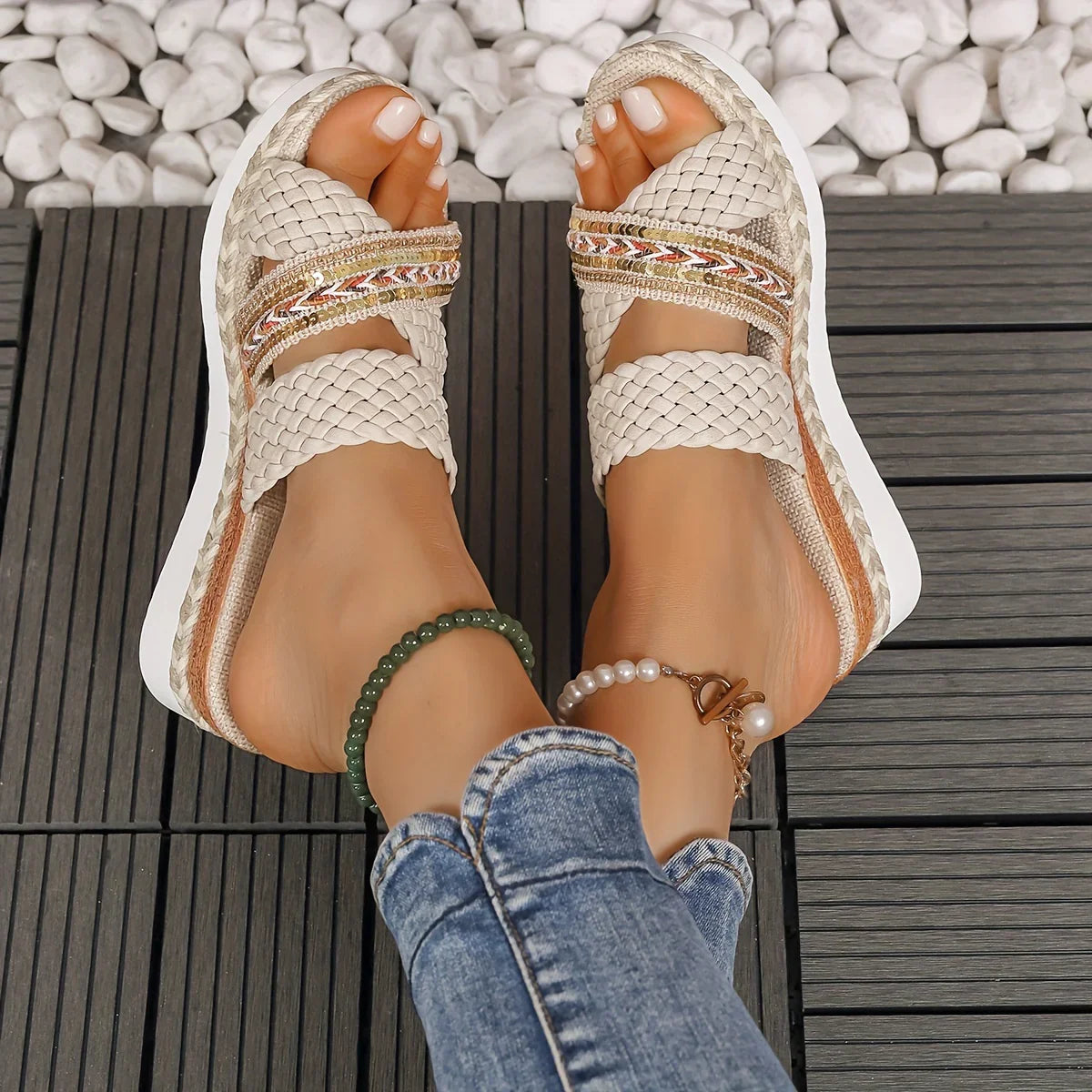 Vaila – Stylish Woven Wedge Sandals