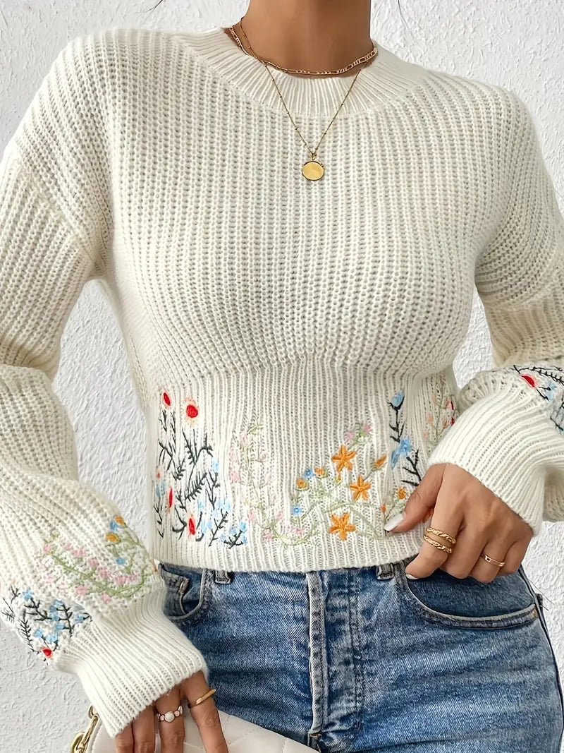 Leyla – Knitted Floral Embroidered Sweater