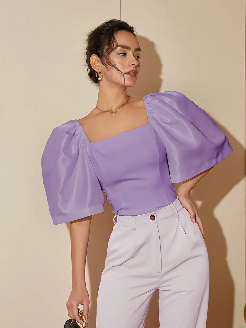 Clara – Stylish Satin Puff Sleeves Blouse