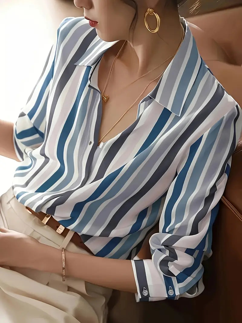 Zyphora – Elegant Striped Blouse with Button Placket