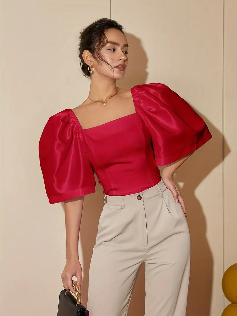 Clara – Stylish Satin Puff Sleeves Blouse