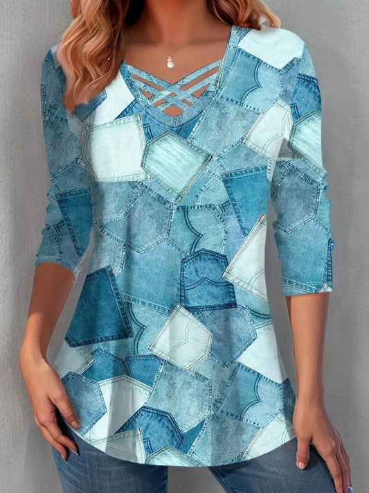 Desarae – Denim shirt in patchwork design