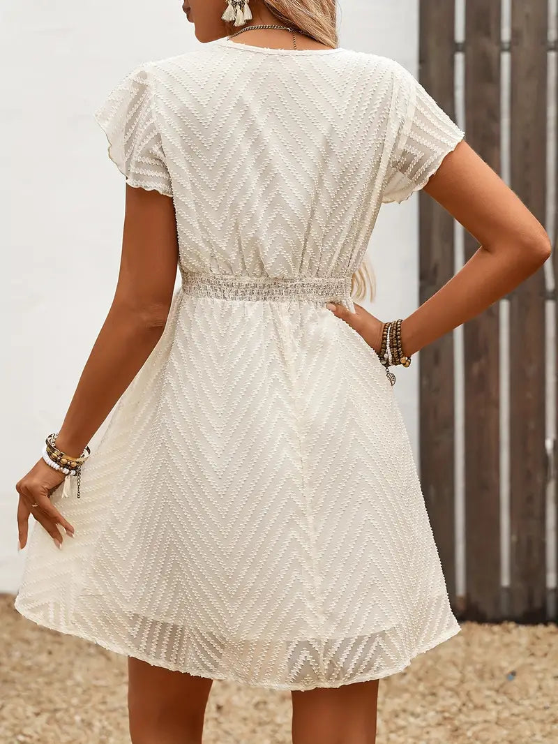Thalie – Elegant Chevron Lace and Cap Sleeves Dress