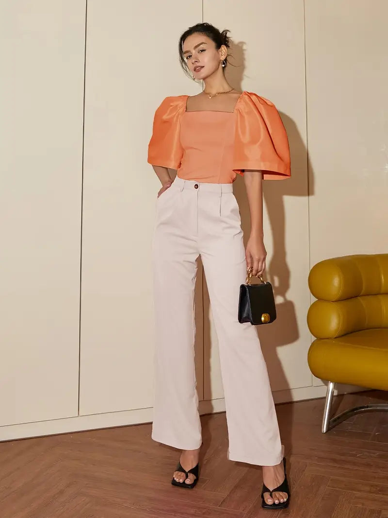 Clara – Stylish Satin Puff Sleeves Blouse