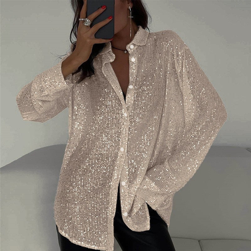 Eiralei – Sequin Long-sleeved Button-down Shirt