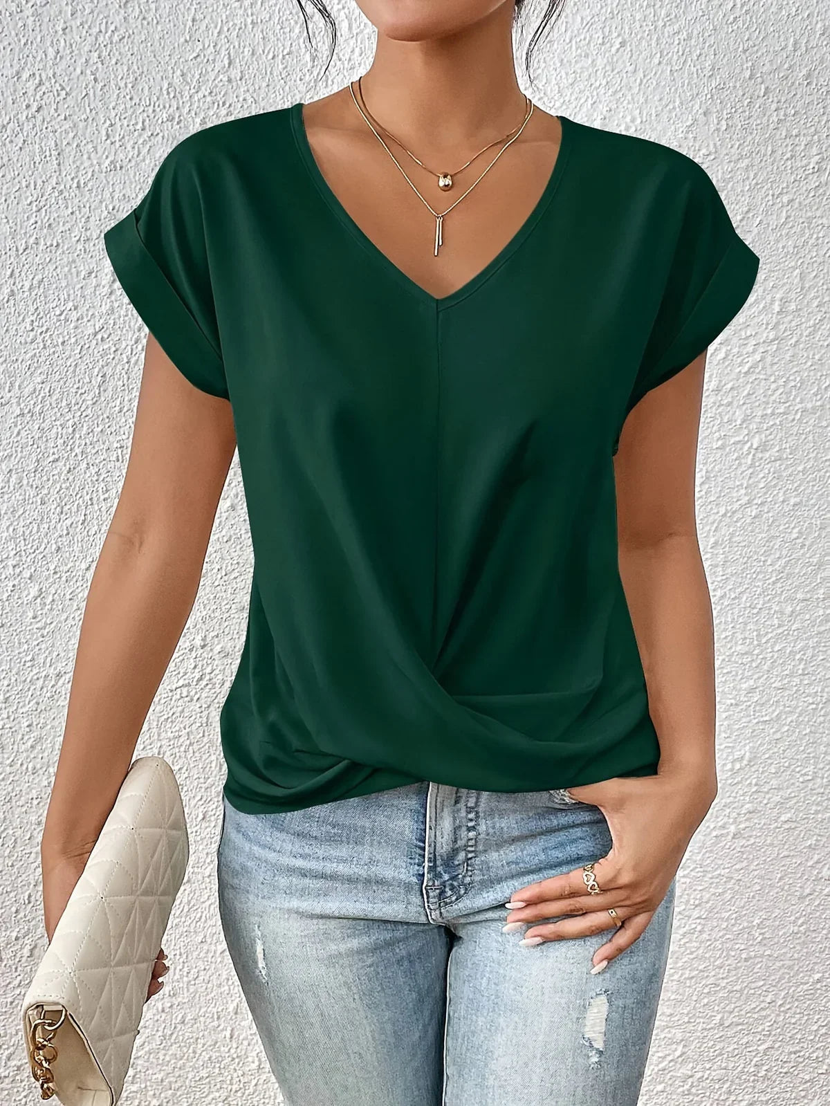 Junalei – Stylish Casual V-neck Twist Front Blouse