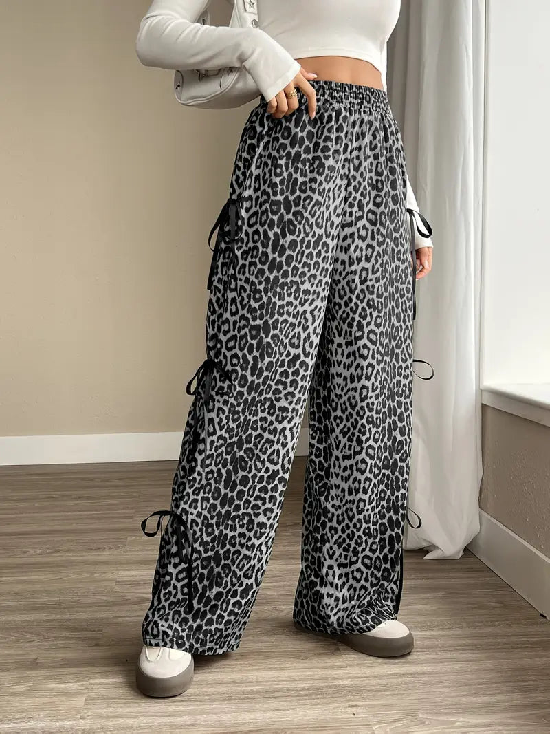 Sorenna - Stylish Leopard Print Wide Leg Trousers
