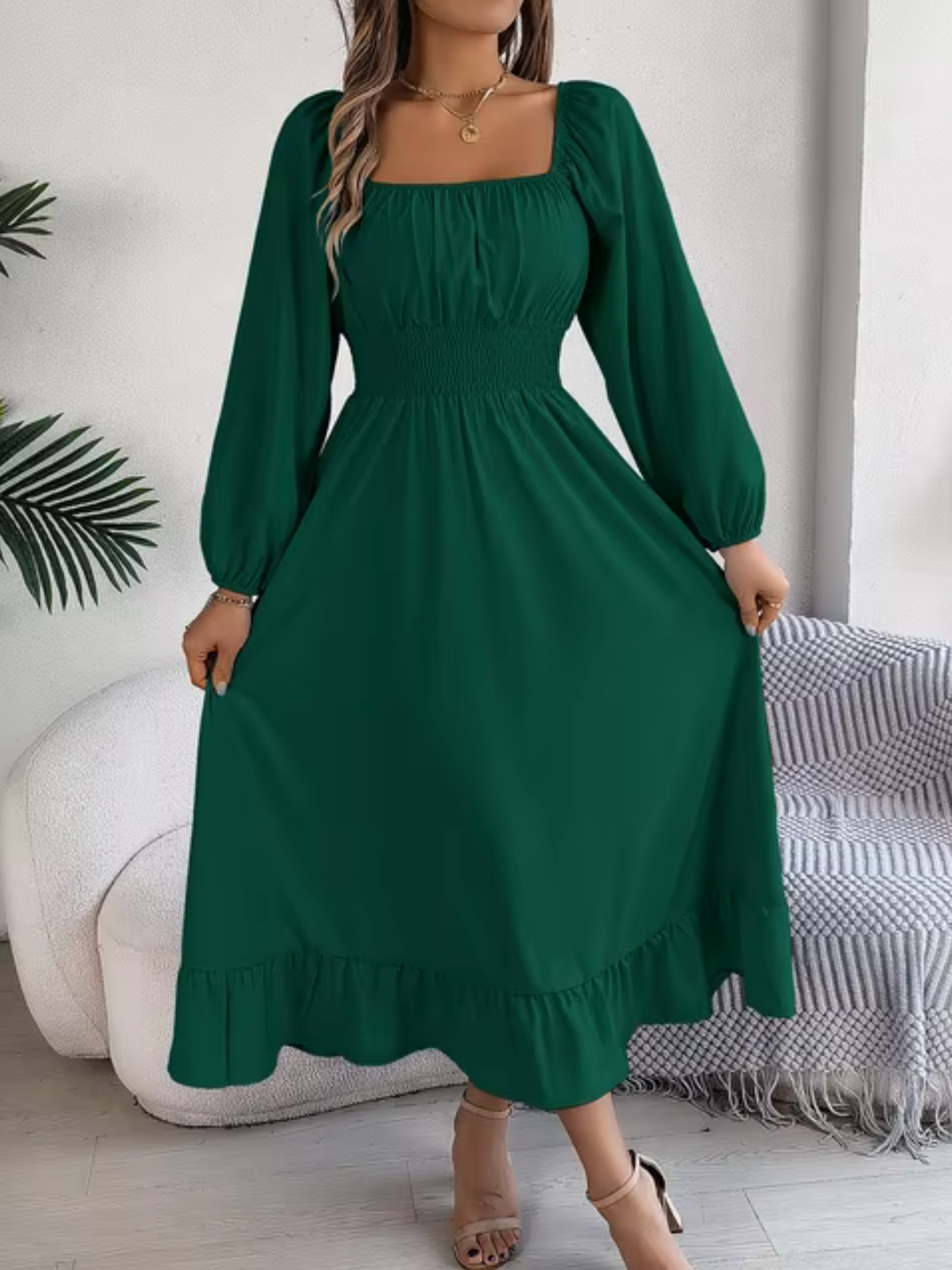 Gaia - High Waist Puff Sleeve Dress