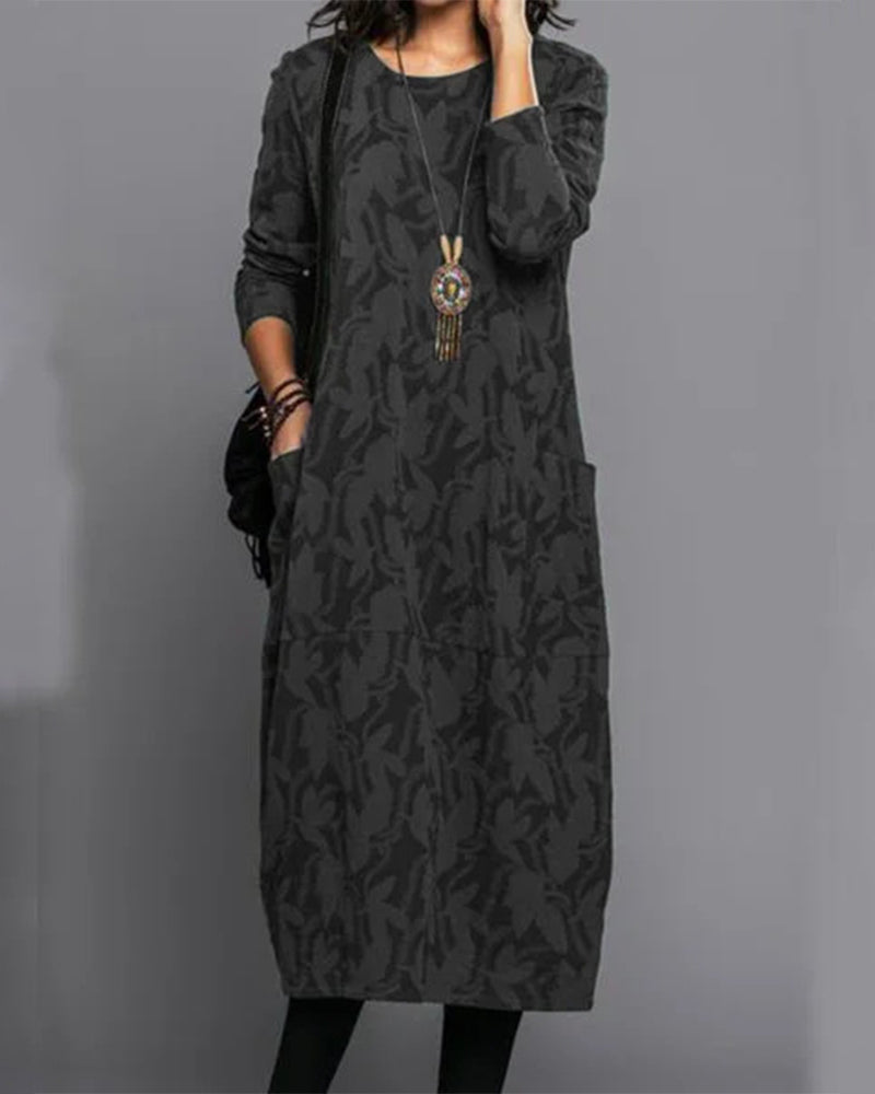 Adel - Pocket dress with long sleeves and print