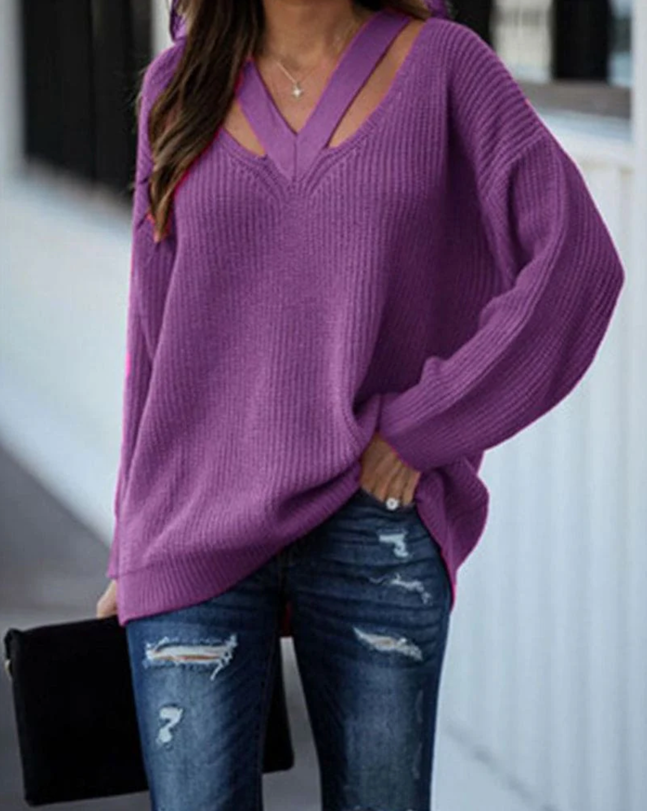 Pansy - Knitted Loose V-neck Sweater