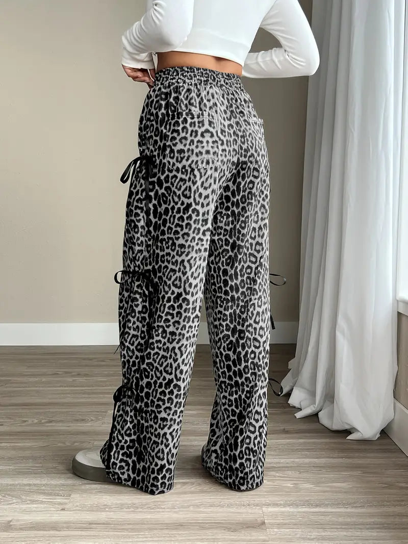 Sorenna - Stylish Leopard Print Wide Leg Trousers