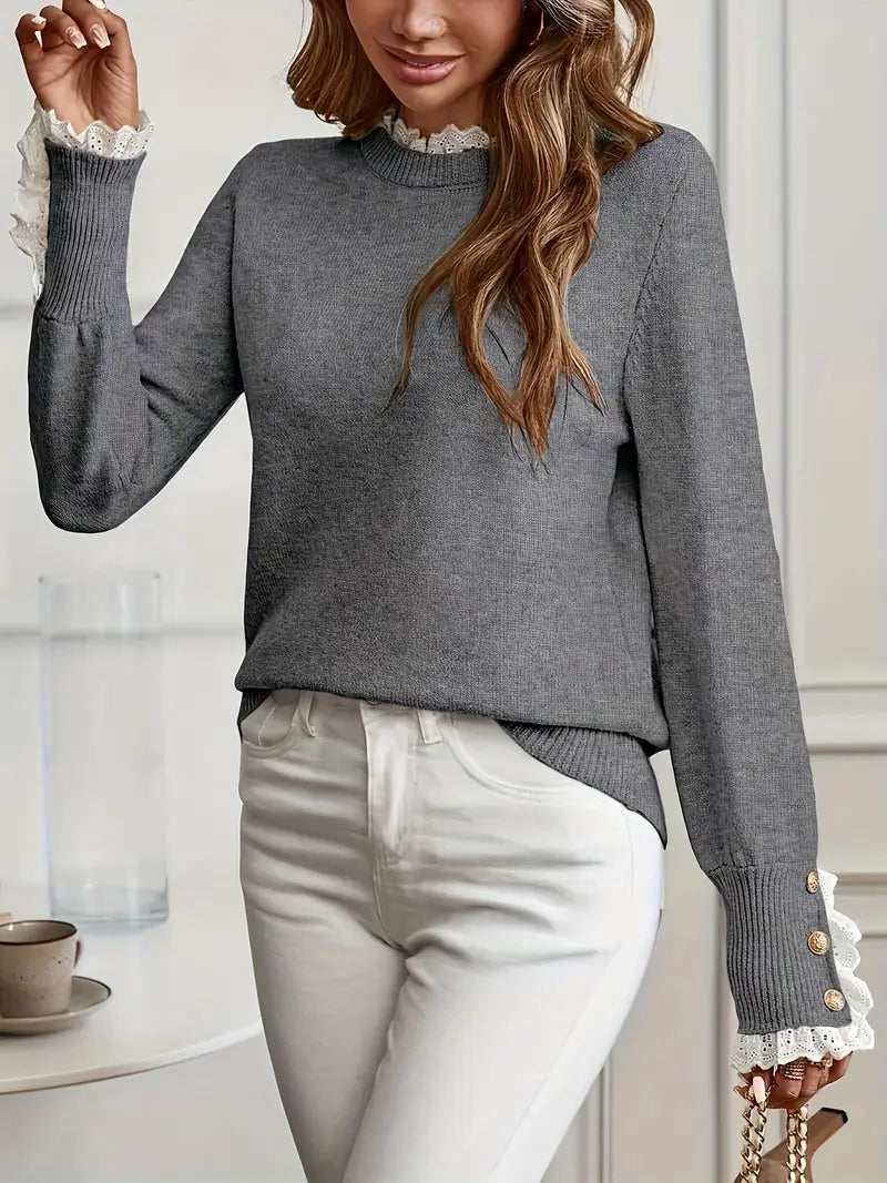 Vandy – Round Neck Ruffled Lace Sweater
