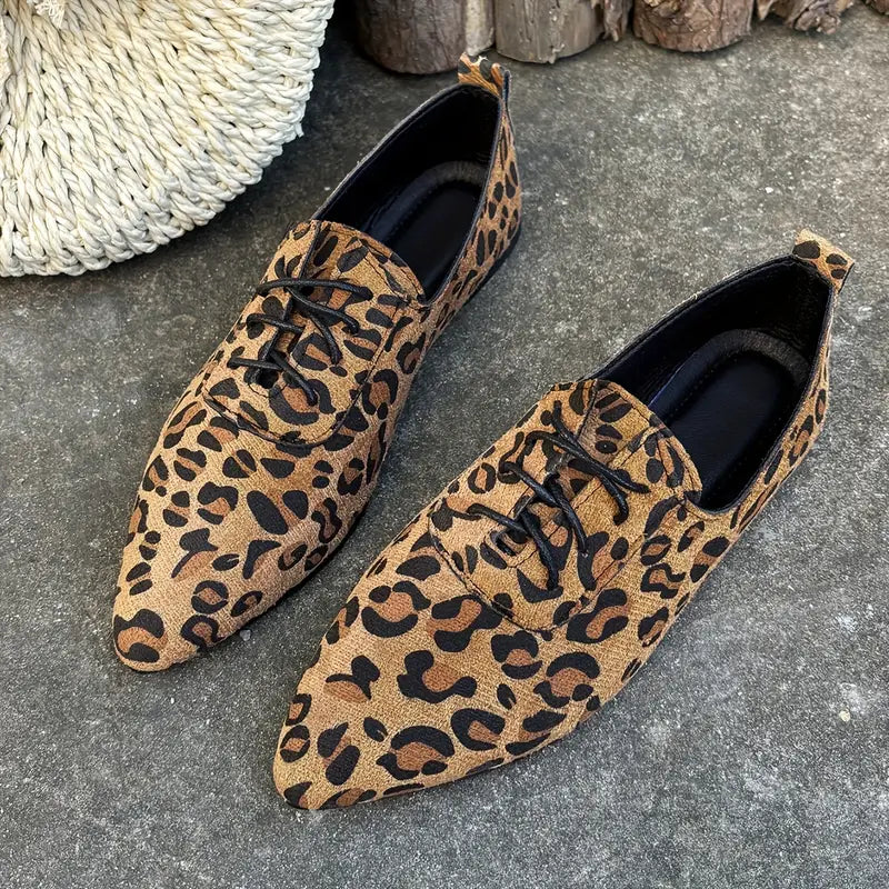 Melithra – Elegant Suede Lace-up Shoes with Leopard Print