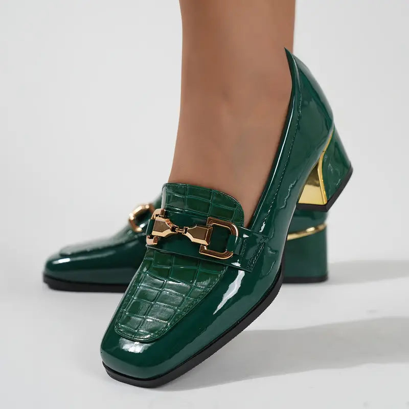 Senaya – Shiny Leather Block Heel Shoes