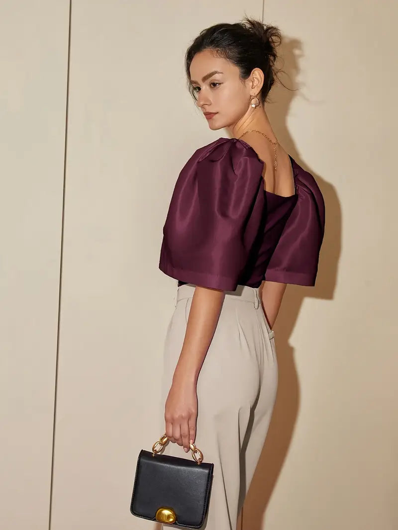 Clara – Stylish Satin Puff Sleeves Blouse