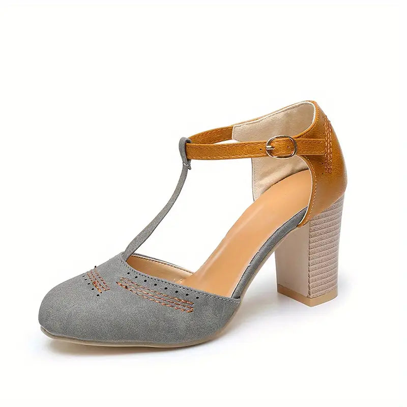 Aureven – Vintage Block Heel T-strap Sandals