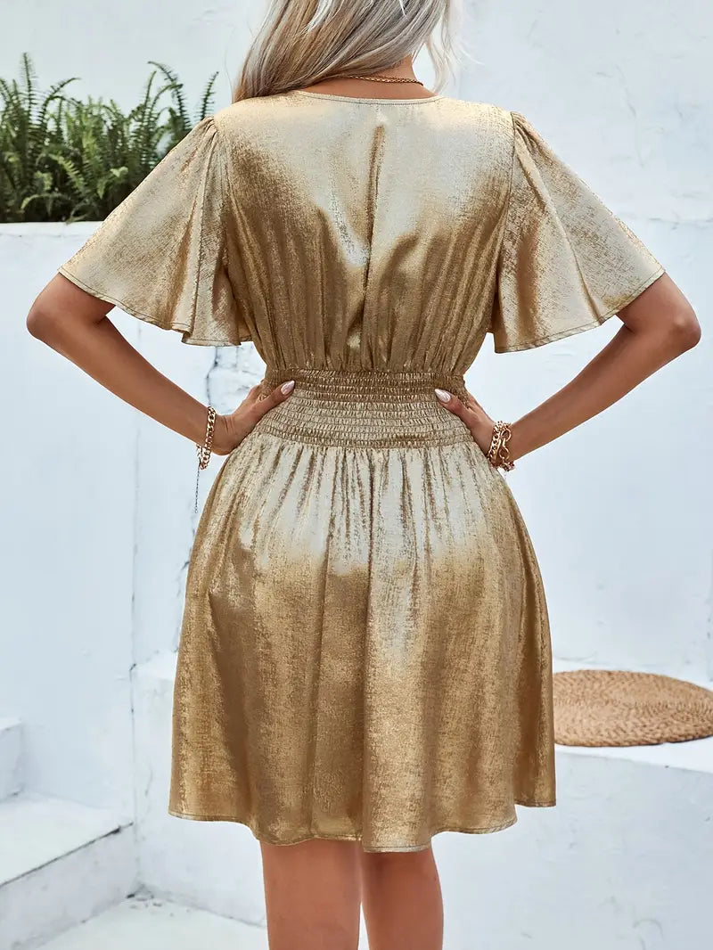 Fayruz - V-neck Flutter Sleeves Mini Dress