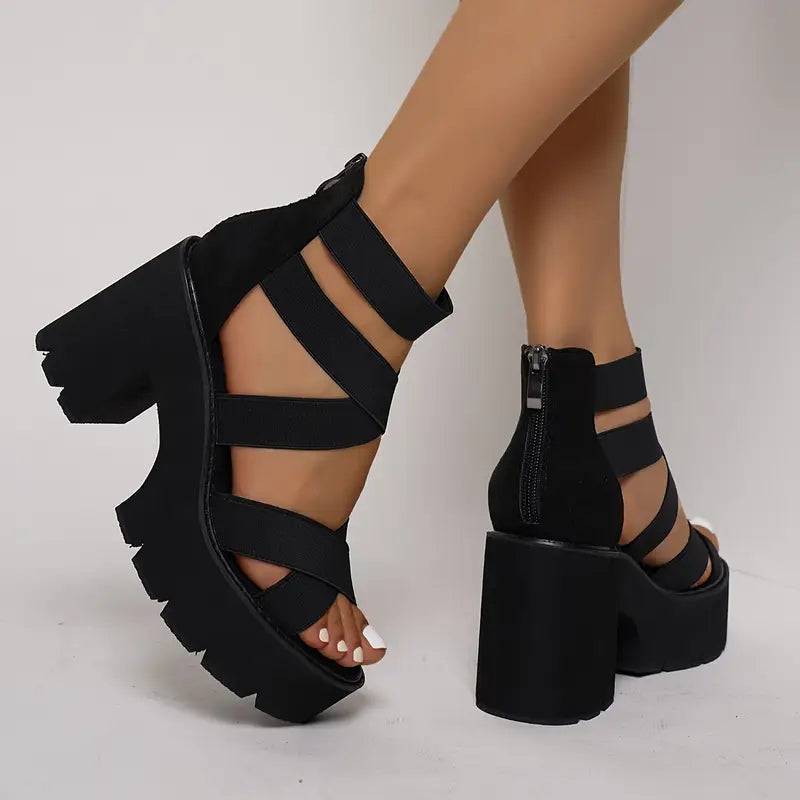 Zelmei – Black Gladiator Sandals with Platform Sole