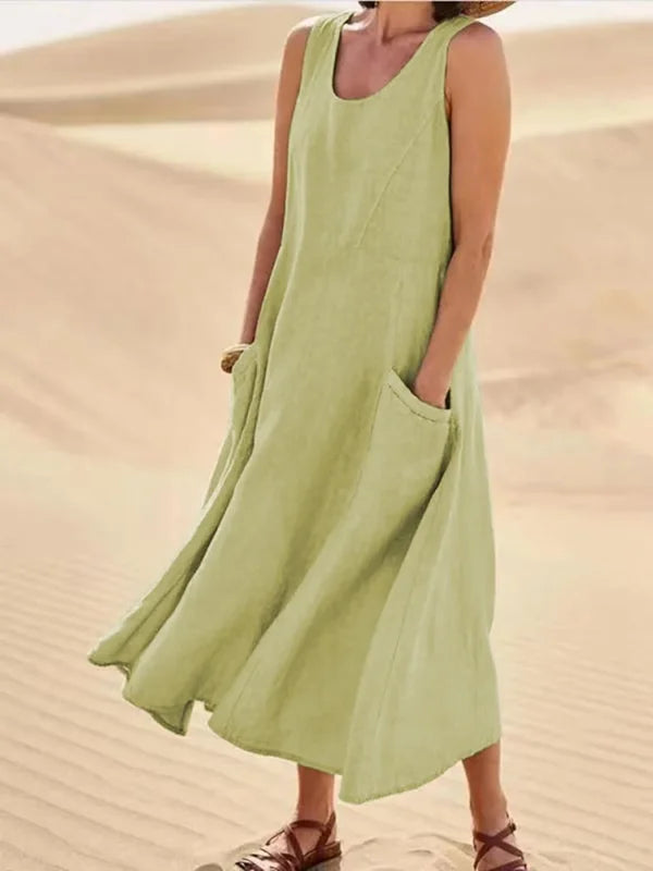 Altishia – Casual Sleeveless Linen Dress with Pockets