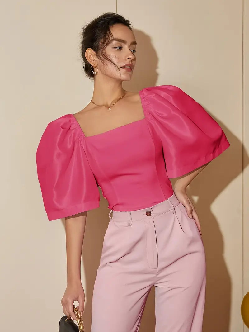 Clara – Stylish Satin Puff Sleeves Blouse
