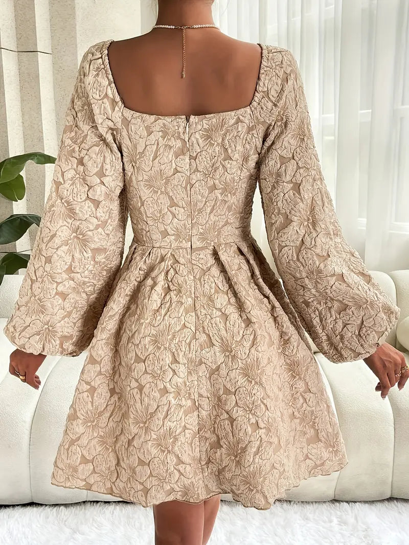 Alia – Floral Embroidered Puff Sleeves Dress