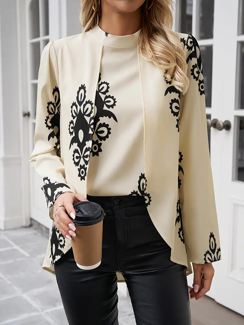 Veloria – Chic, High-neck Longline Blouse