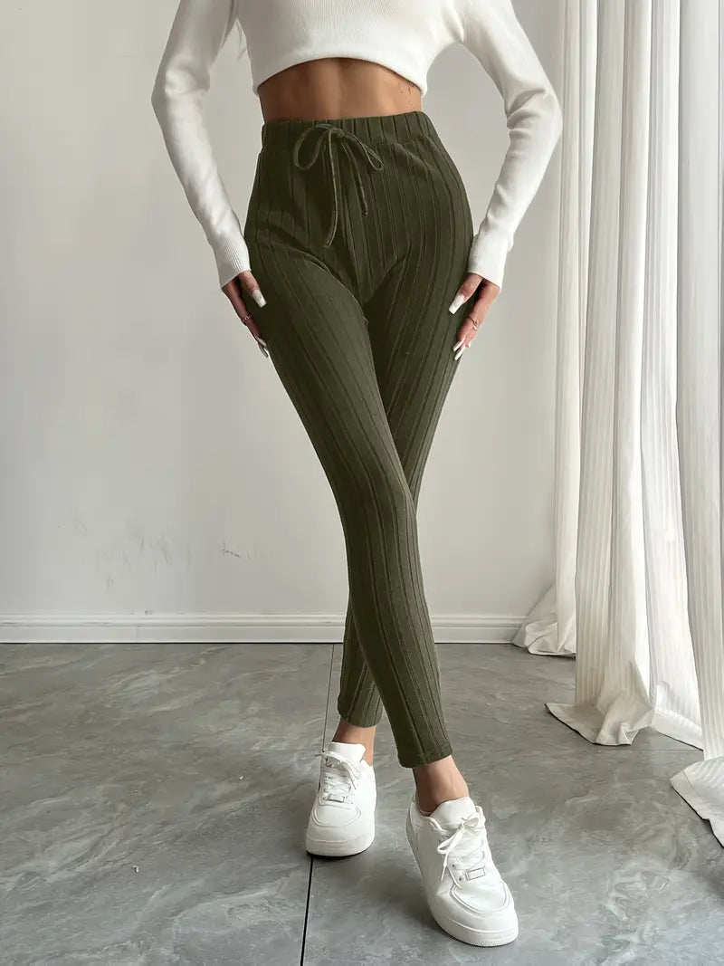 Anouk – Ribbed High-waisted Drawstring Leggings