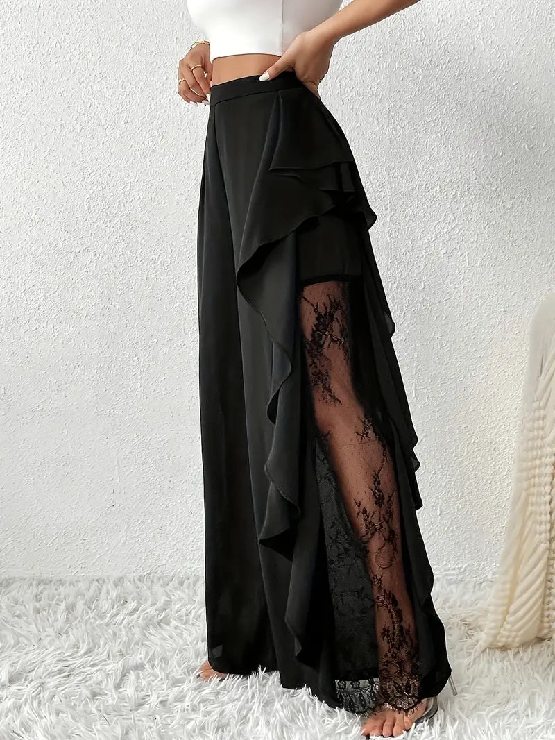 Velmora - Ruffled Lace Wide Leg Pants