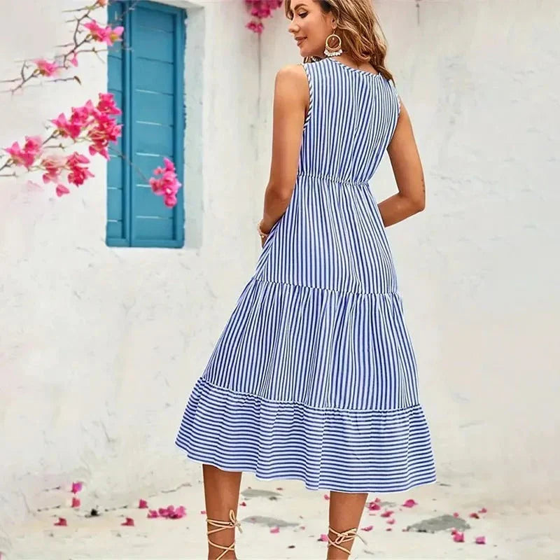 Nythera – Elegant Cotton Sleeveless Striped Dress