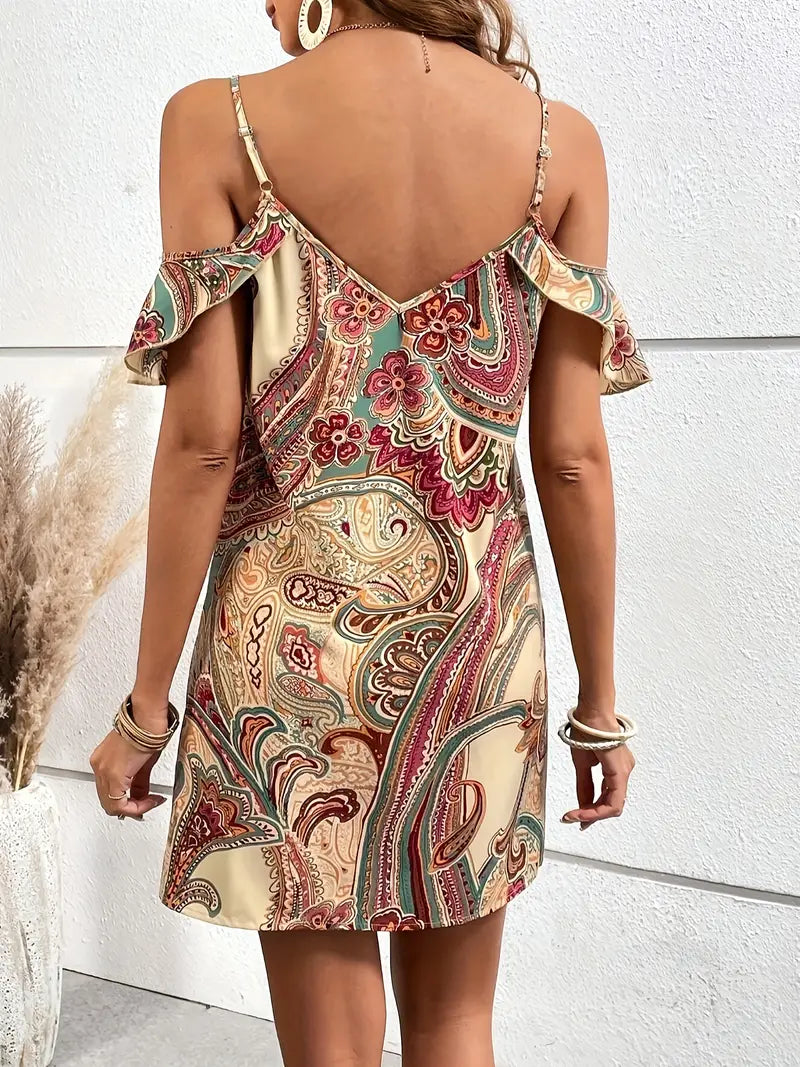 Sylvessa – Bohemian Paisley Off-shoulder Dress
