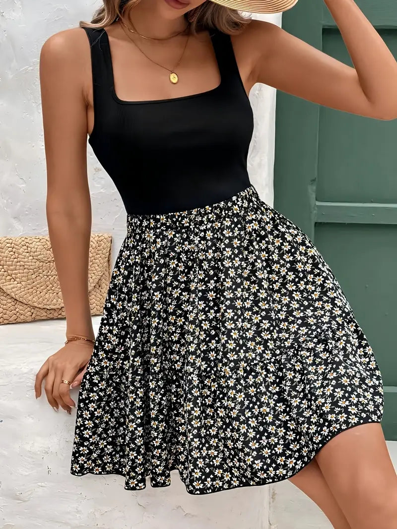 Romilda – Stylish Floral Square Neck Dress