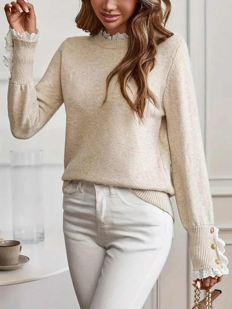 Vandy – Round Neck Ruffled Lace Sweater