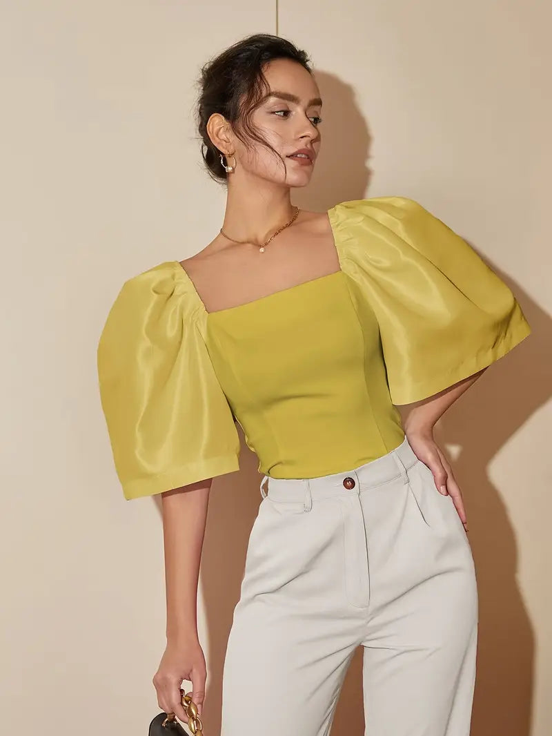 Clara – Stylish Satin Puff Sleeves Blouse