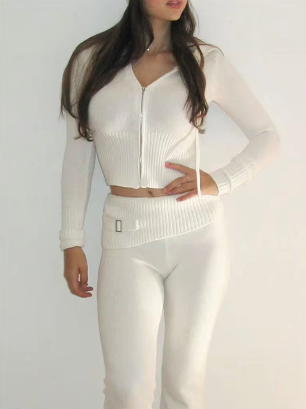 Alona – Knitted Cropped Hoodie and Pants