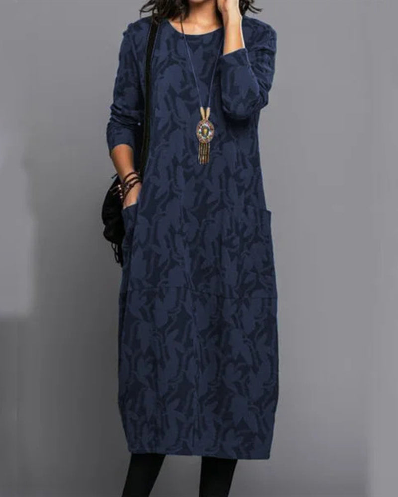 Adel - Pocket dress with long sleeves and print