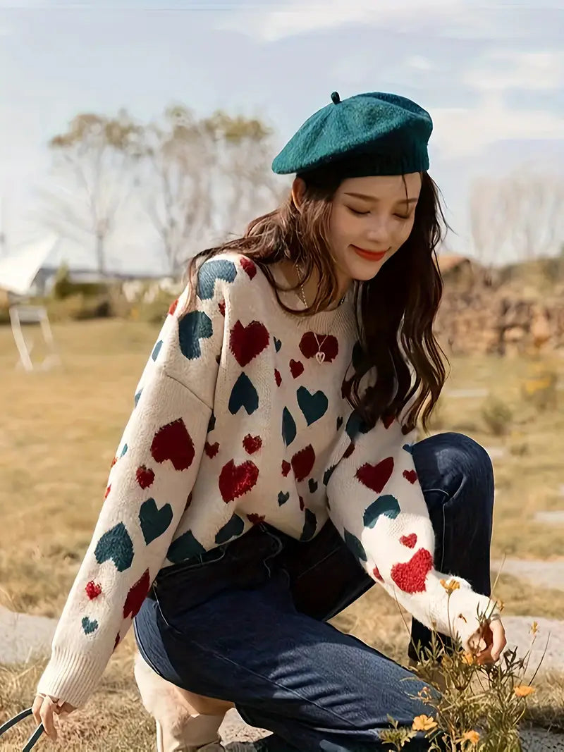Vinny – Wool Heart Patterned Sweater