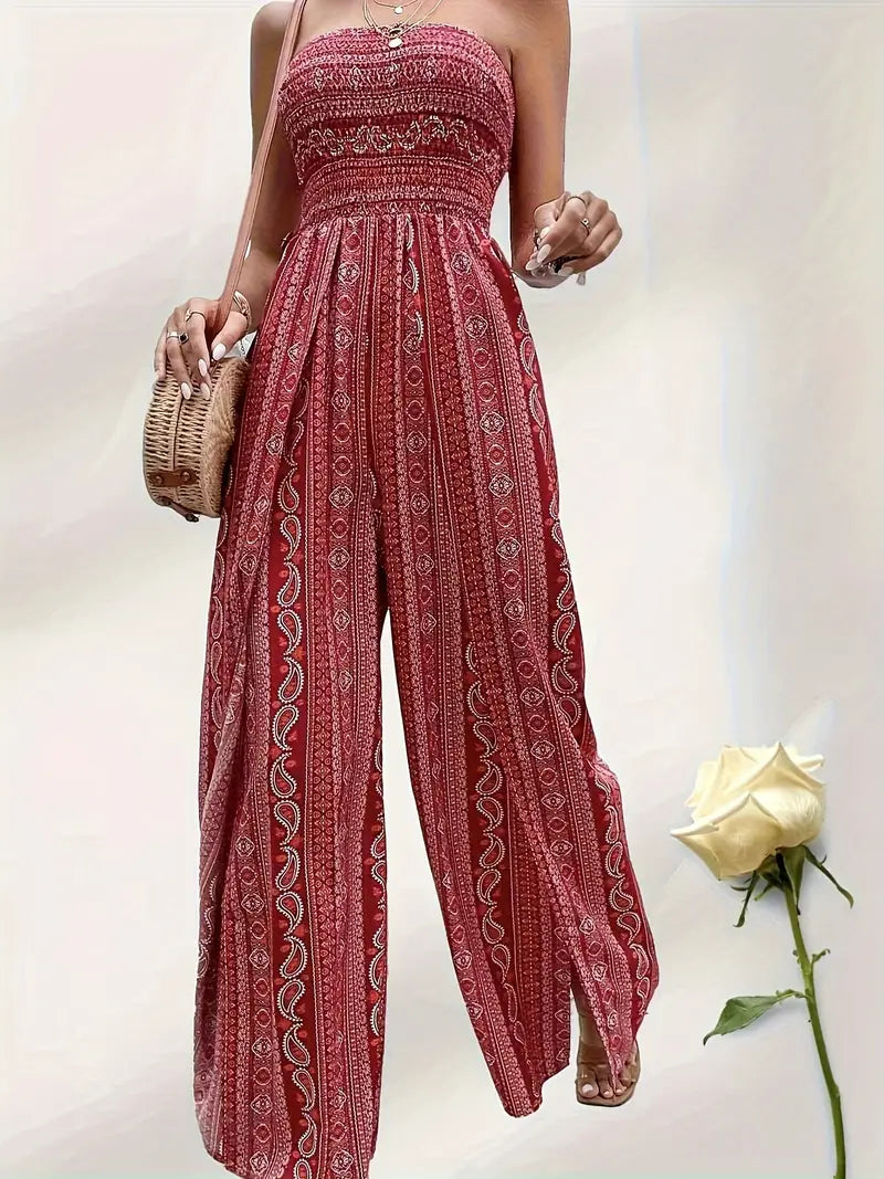 Leema – Bohemian Strapless Wide Leg Jumpsuit