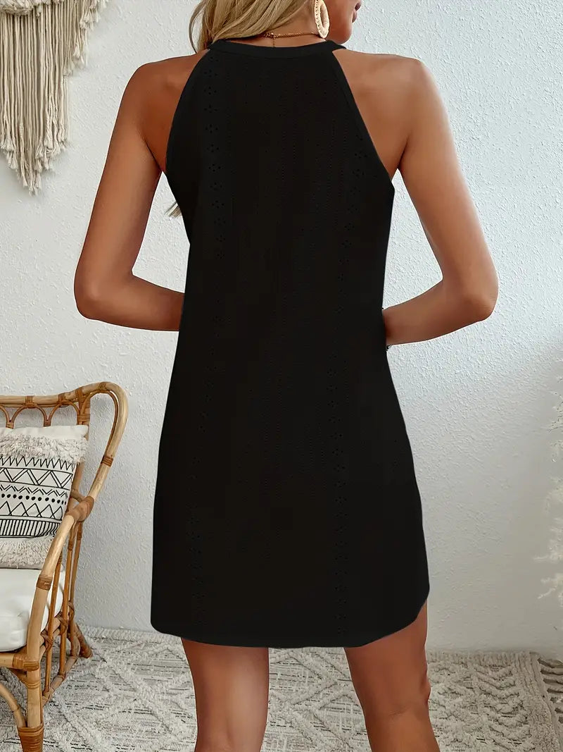 Astraeis - Cotton Embroidered Halter Neck Dress