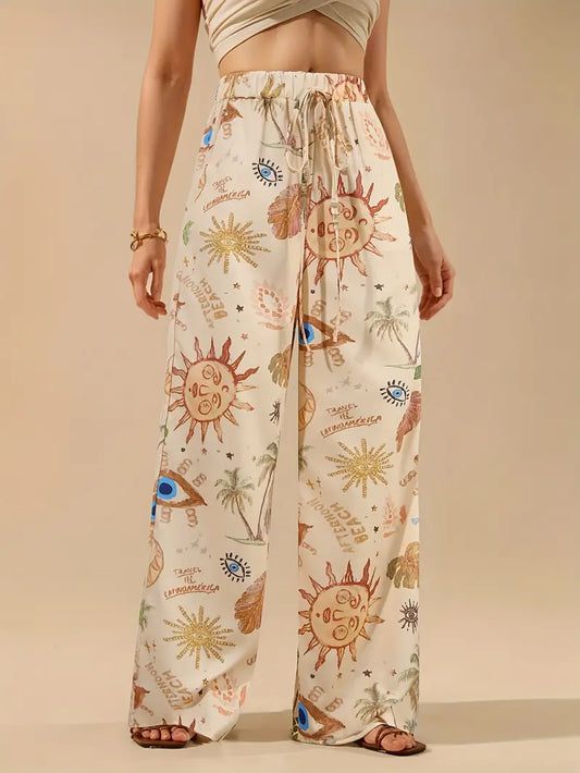 Saphirielle – Boho Wide Leg Printed Pants
